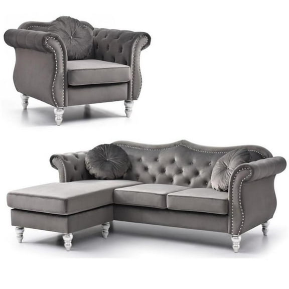 Home Square 2-Piece Furniture Set with Sofa Chaise and Chair in Dark Gray