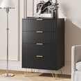 thumbnail image 3 of FURNIWAY Black 4 Drawer Dresser with Gold Handles, Fluted Wood Chest Nightstand for Bedroom, Living Room, Entryway, 3 of 9