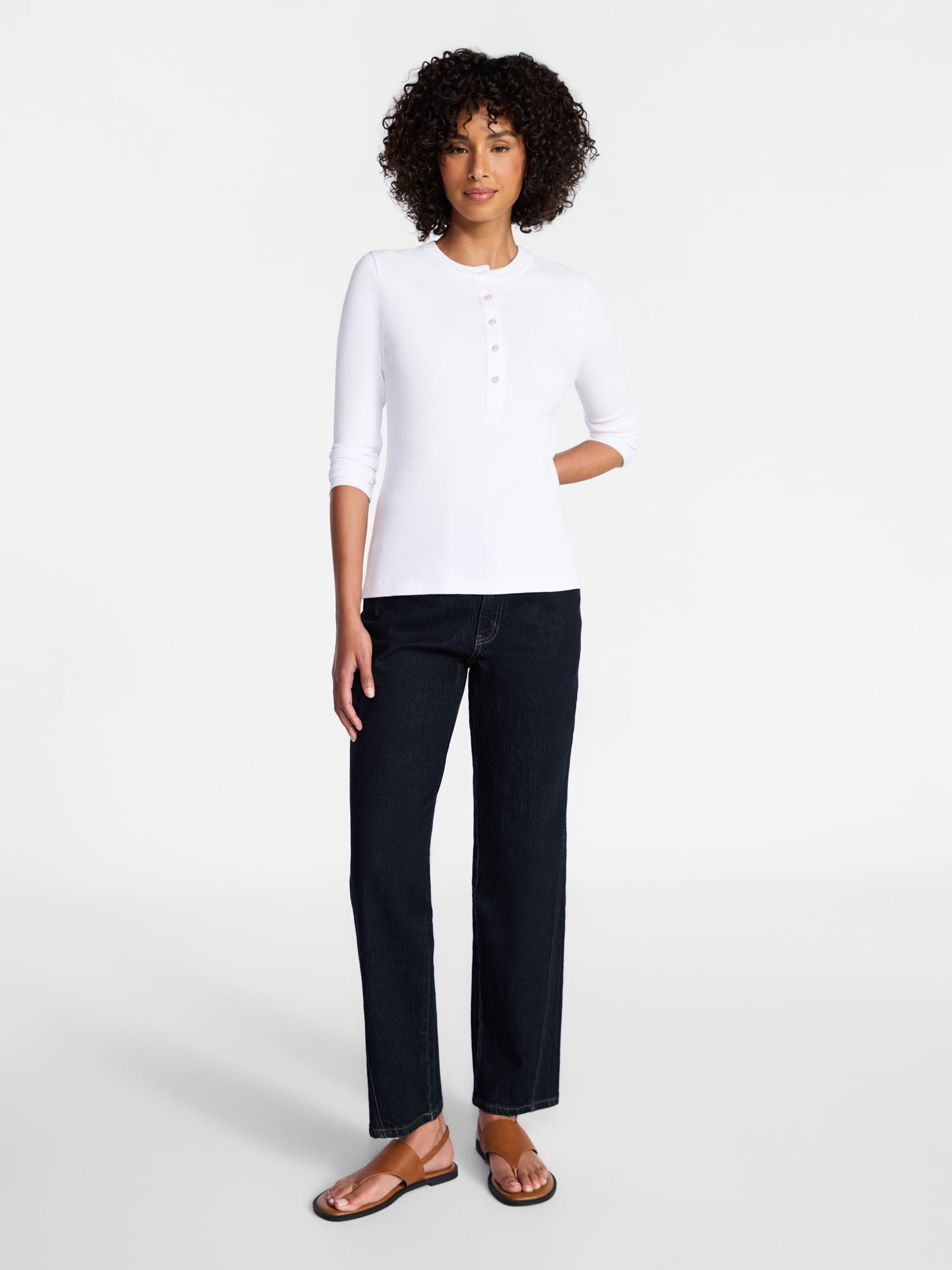 Time and Tru Women's Ribbed Henley with Long Sleeves, Sizes XS-XXXL