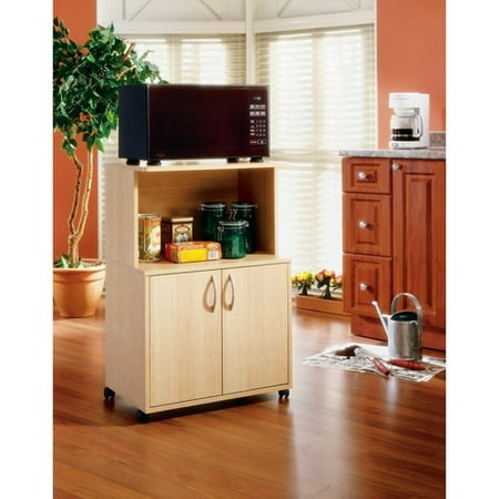 microwave kitchen cart with storage, pine - walmart microwave kitchen cart with storage, pine - walmart