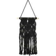 TJ Global Woven Macrame Wall Hanging, Handmade Boho Chic Wall Decor Decoration Home Decor Ornament Craft Gift, 18 inch x 10 inch (Black)