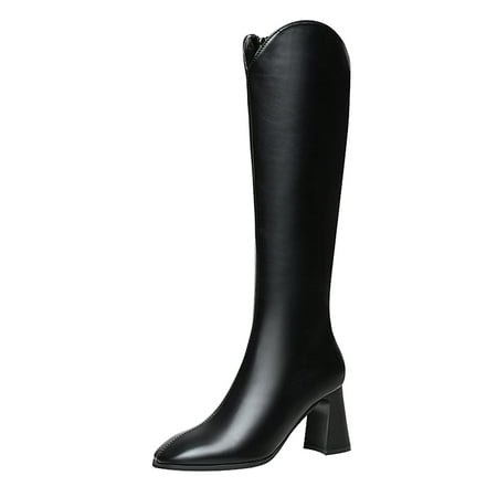 

nsendm Women s Thigh High Boots Size 12 Ladies Fashion Solid British Style Leather Pointed Boot High Heels for Women Shoes Black 7.5