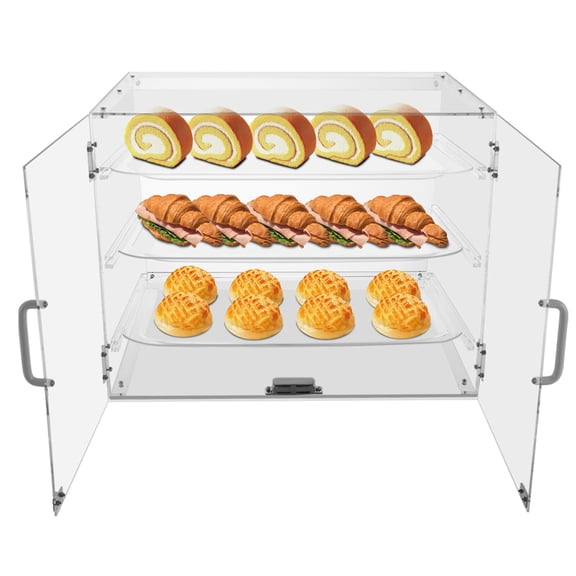 3-Tier Clear Pastry Display Cabinet, Commercial Acrylic Bakery Display Case with Magnetic Door & Removable Trays for Desserts Candy