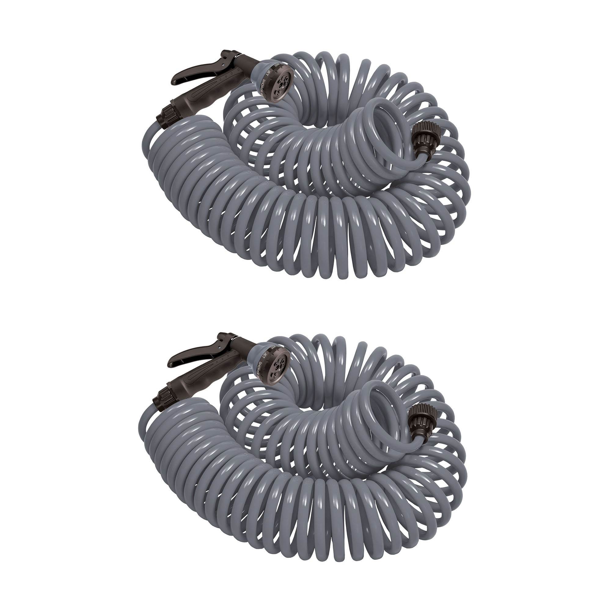 Orbit 50' Gray Coil Garden Hose with ABS Threads and 8 Pattern Nozzle