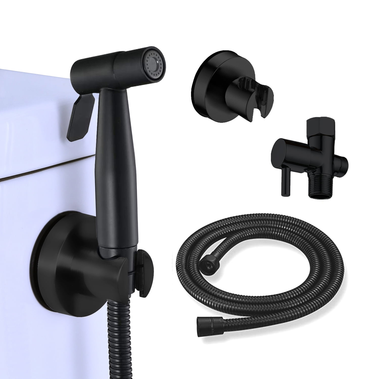 Single-Handle Bidet Faucet with Bidet Sprayer Easy-to-Install Bidet Attachment for Toilet in Black