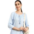 thumbnail image 2 of eloria Women's Fashion Solid Front Dori Tie-Up Neck Design Kurti, Fabric : Cotton, Color : Sky Blue, Size : Medium, 2 of 7