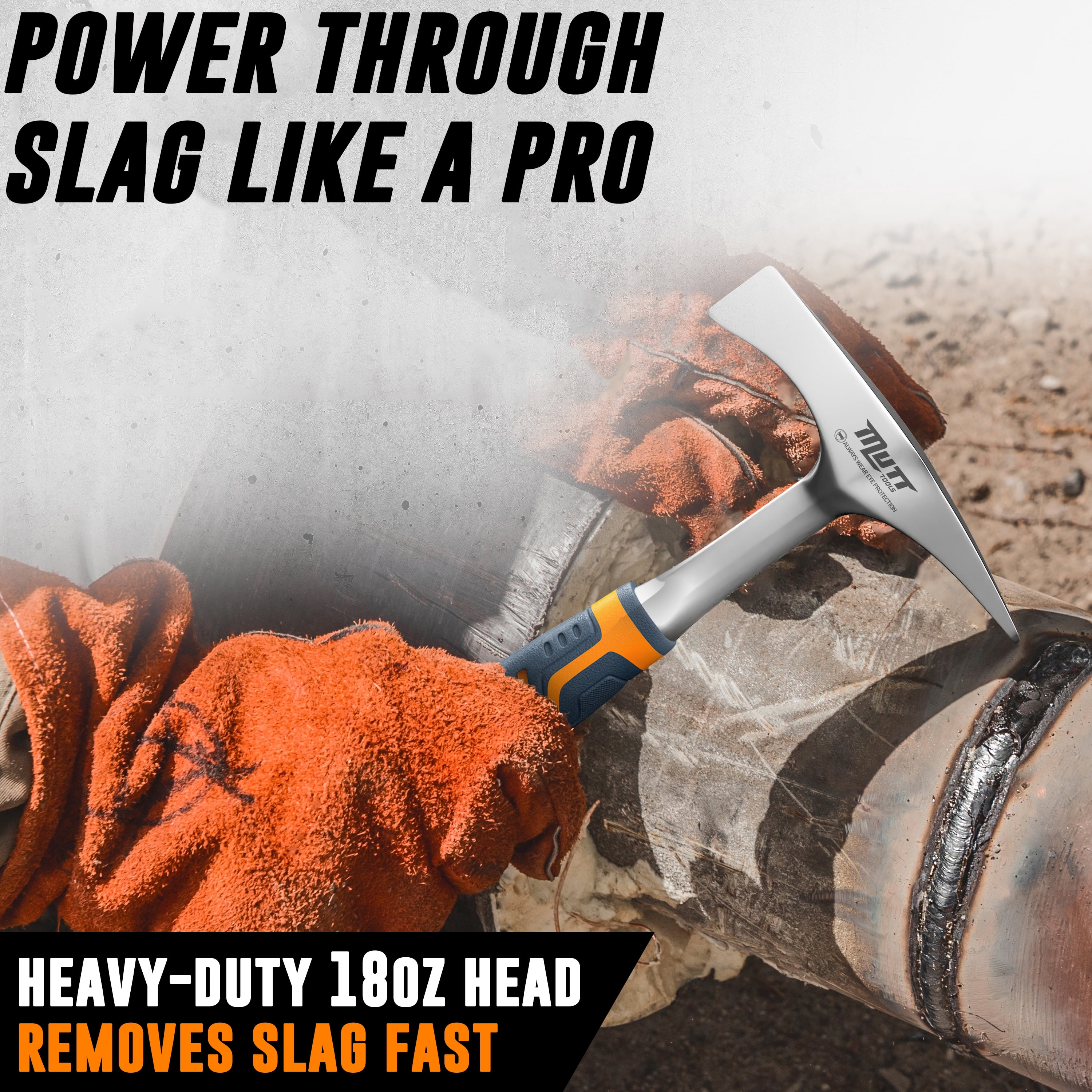 Mutt Tools 14oz Head Weight Welding Chipping Hammer - Professional Slag Hammer for Welders - Forged Steel Impact Tool for Metal Work - Welding Hammer