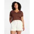thumbnail image 2 of Time and Tru Women’s V-neck Slub Tee with Short Sleeves, Sizes XS-XXXL, 2 of 6