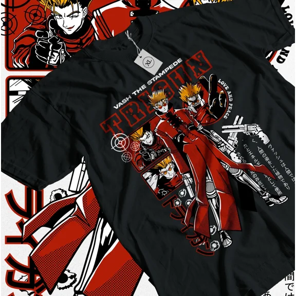 RARE Trigun T-shirt Vash The Stampede Moon Funny Manga Japanese Anime gift Shirt