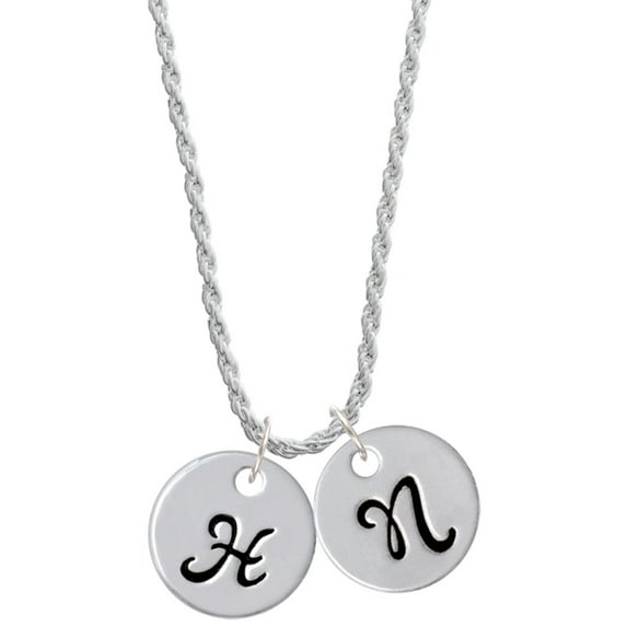 Delight Jewelry Silvertone Large Script Letter - H - 3/4'' Disc - Silvertone Script Initial Disc - N - Charm Necklace, 20"+3"