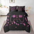 thumbnail image 2 of Homewish Pink Cartoon Gamepad Bedding Comforter Set 7pcs for Kids, Neon Square Rectangle King Bedding Sets, Game Console Theme Reversible Bed Sheets, Luxury Bedroom Decor, 2 of 7