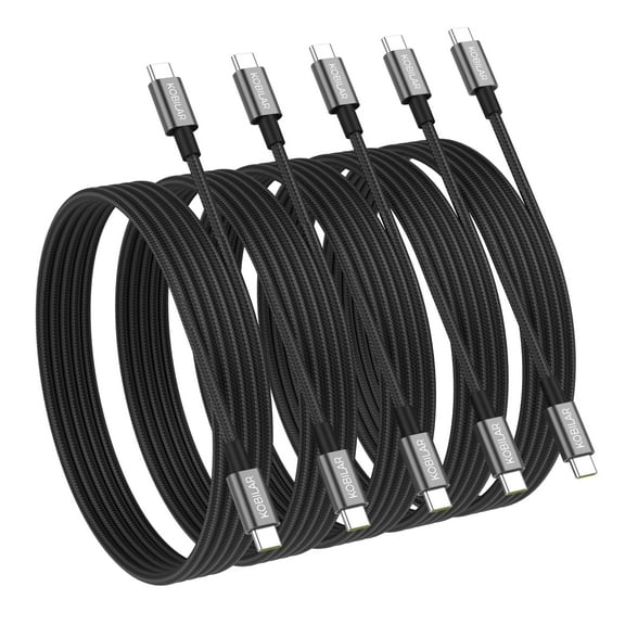 KOBILARUSB-C to USB-C Cable, 60W Fast Charging, 6.6ft, Aluminum Shell, 5-Pack,Grey