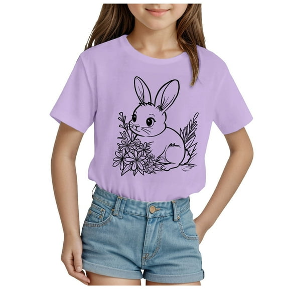 Happy Easter Shirt Girls 2025 Trendy Easter Eggs Bunny Printed Kids Tee Summer Short Sleeve Crewneck T Shirt 3-13Y Easter Outfit Baby Boy