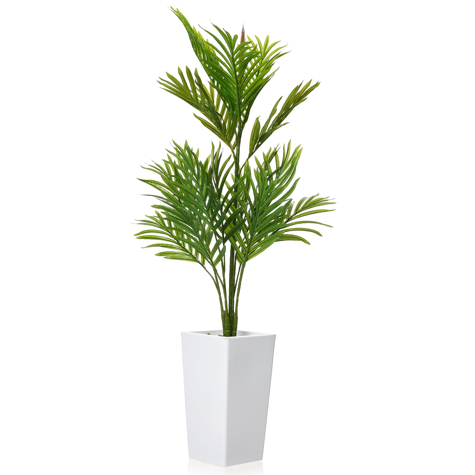 Accreate Artificial Palm Tree, Tall Faux Tropical Areca Plants with White Tall Planter, Fake Potted Tree with Lifelike Leaves for Indoor Living Room Bedroom Home Office Decor
