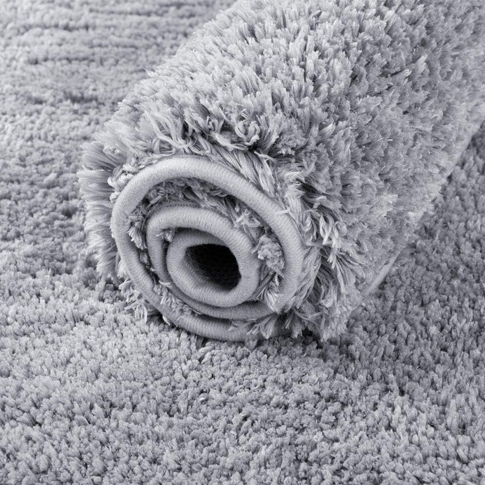 Eurotex Microfiber Bathroom Rugs (21x34) Shaggy Soft and Absorbent, Non Slip, Thick Plush, Machine Washable Bath Mat and Bath Rugs for Bathroom, Grey