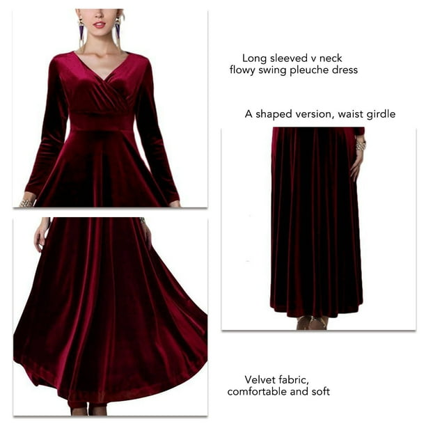 Vestido fluido de manga larga, vestido con escote en V, vestido largo de fiesta con escote en V y manga larga, características líderes en su clase