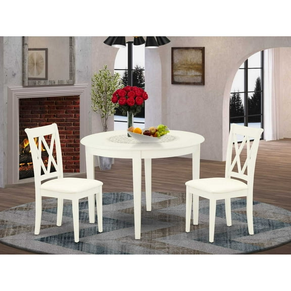 East West Furniture Boston 3-piece Round Kitchen Table & Linen Chairs in White