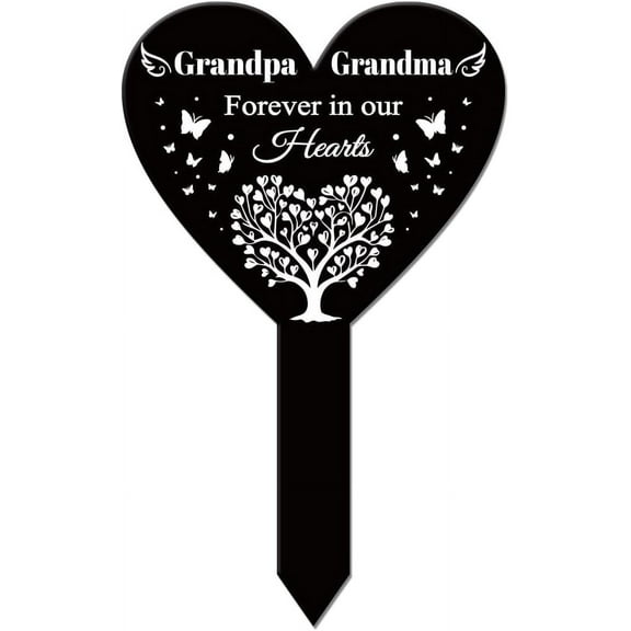 Heart Shaped Tree Grandparents Garden Stake Memorial Remembrance Plaque Stake for Sympathy Garden Stake for Yard Grave Cemetery Black