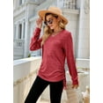 thumbnail image 6 of Female T Shirts Long Sleeve V Neck Basic Tee Casual Loose Fit Soft Fall Tops Outfits Red L, 6 of 9