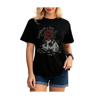 Women Y2K Fairy Grunge Short Sleeve Shirt Top Vintage Skull