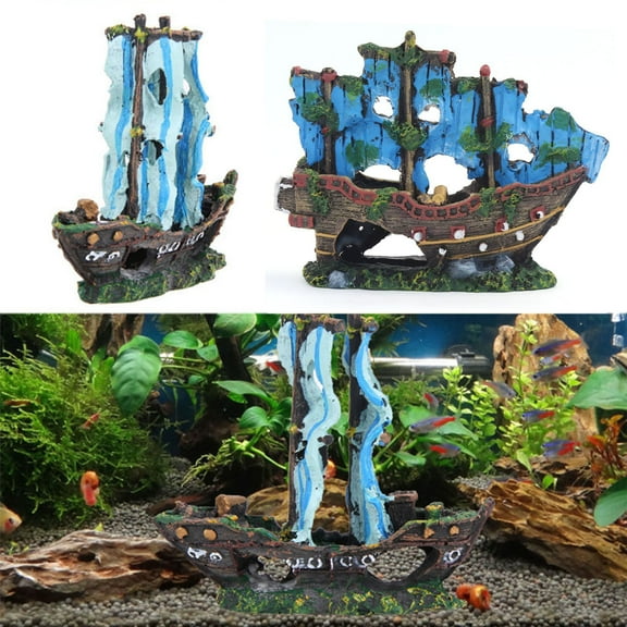 Walbest Aquarium Resin Boat Ornament, Fish Tank Shipwreck Decorations Sunken Ship Ornament, Aquarium Ornament for Freshwater Saltwater Tanks