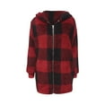 GIPQJK Women's Fleece Jackets Coats Plus Size Lined Plaid Zipper