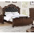 thumbnail image 4 of Dark Brown / Antique Cherry Cal King Size Bed 2x Nightstand 3pc Set Faux Leather Tufted Headboard Floral Design Bedframe Bedroom, 4 of 9