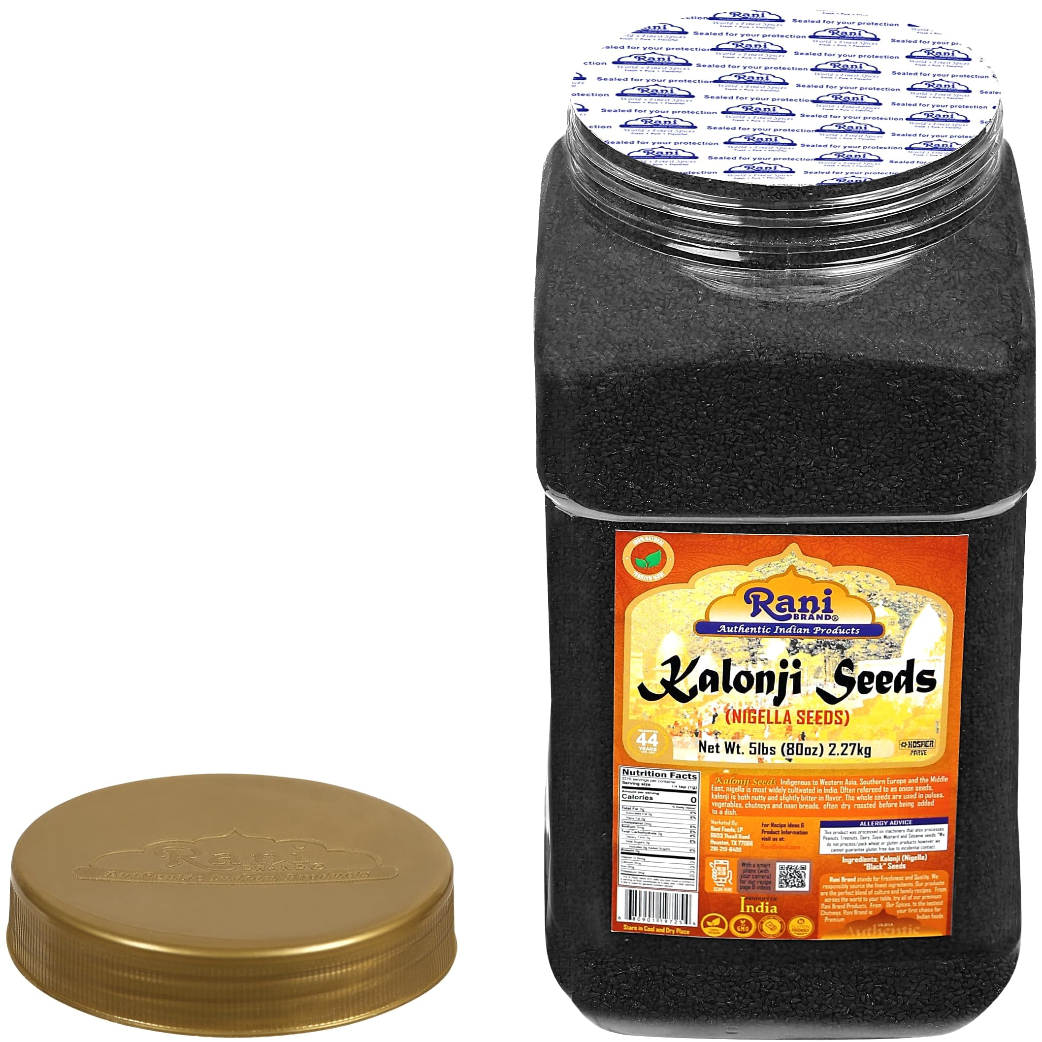 Rani Kalonji Seeds Whole (Black Seed, Nigella Sativa, Black Cumin) Spice 80oz (5lbs) 2.27kg Bulk PET Jar ~ All Natural | Gluten Friendly | NON-GMO | Vegan | Kosher | Indian Origin