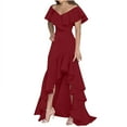 thumbnail image 1 of Vestido largo de vacaciones de manga corta con cuello en V informal sólido de verano para mujer a la moda Fridja  bnh6423, 1 of 5