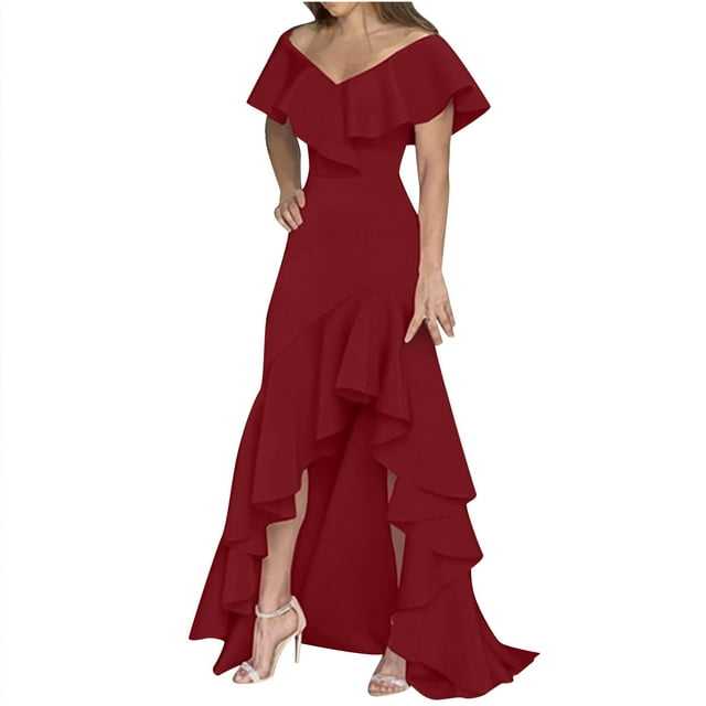Vestido largo de vacaciones de manga corta con cuello en V informal sólido de verano para mujer a la moda Fridja bnh6423