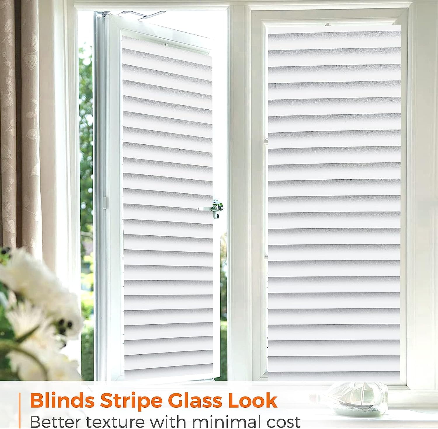 BSHAPPLUS® 17.7"x78.7" Window Privacy Film,Frosted Glass Blackout Window Film,Blinds Pattern Window Sticker