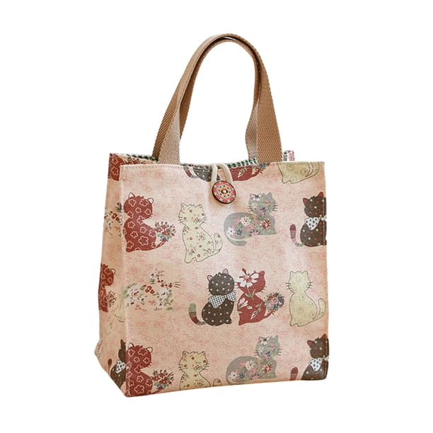 Bolso de lona reutilizable multiusos con asas, ideal para ir de compras en vacaciones. Gatos rosas