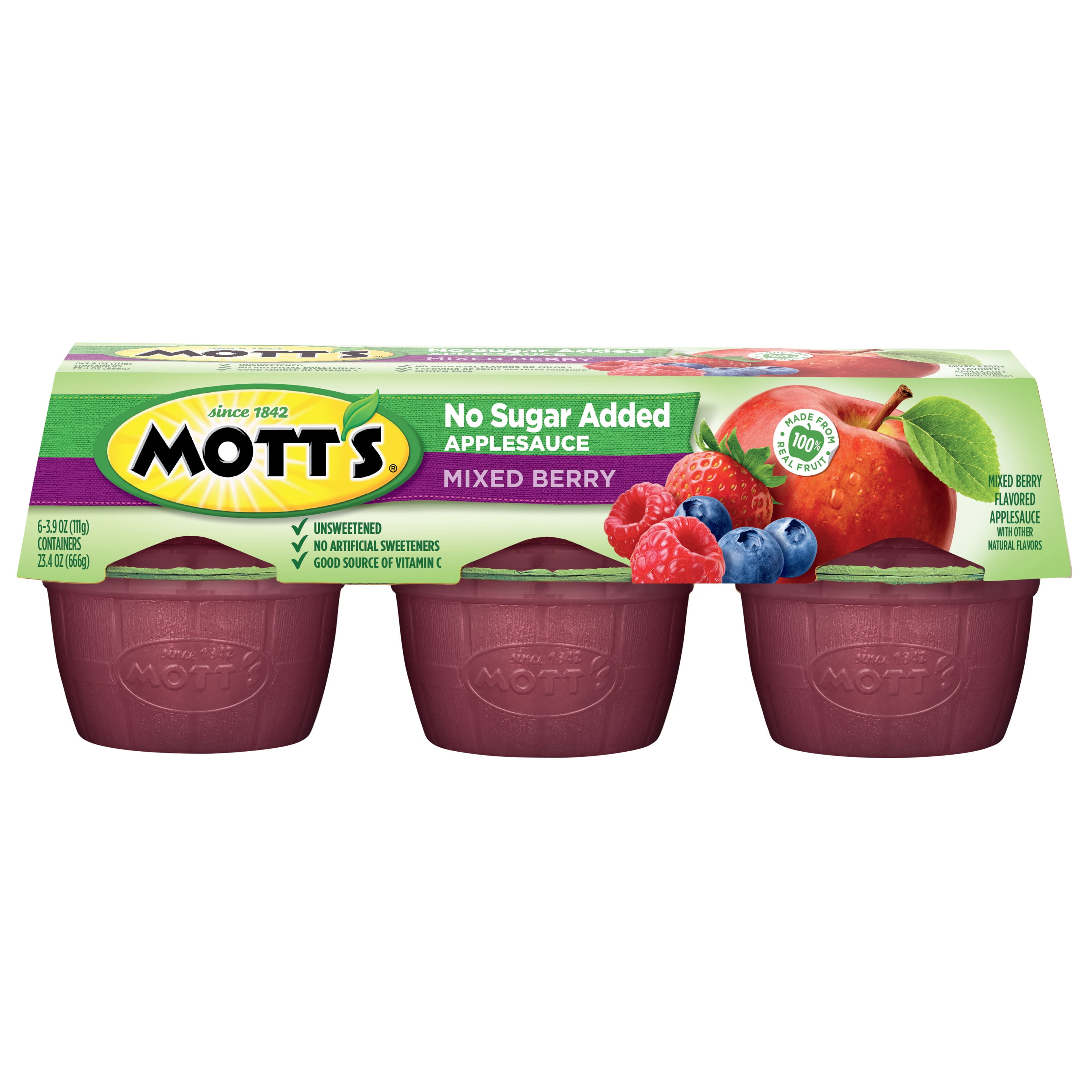 Mott's Healthy Harvest Applesauce, Country Berry, 3.9 Oz, 6 Count