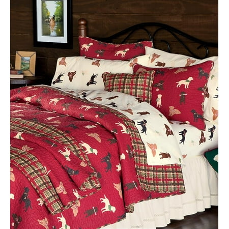 Quilted Cotton Reversible Labrador Plaid Bedding Set In King