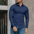 thumbnail image 2 of GrmtClth Men Dress Shirt Long Sleeve Regular Fit Button Down Shirt Business Stretch Solid Color Formal Shirt Dark Blue L, 2 of 4