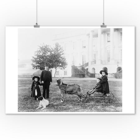 Children and Goat Cart Outside White House Photograph (9x12 Art Print, Wall Decor Travel Poster)