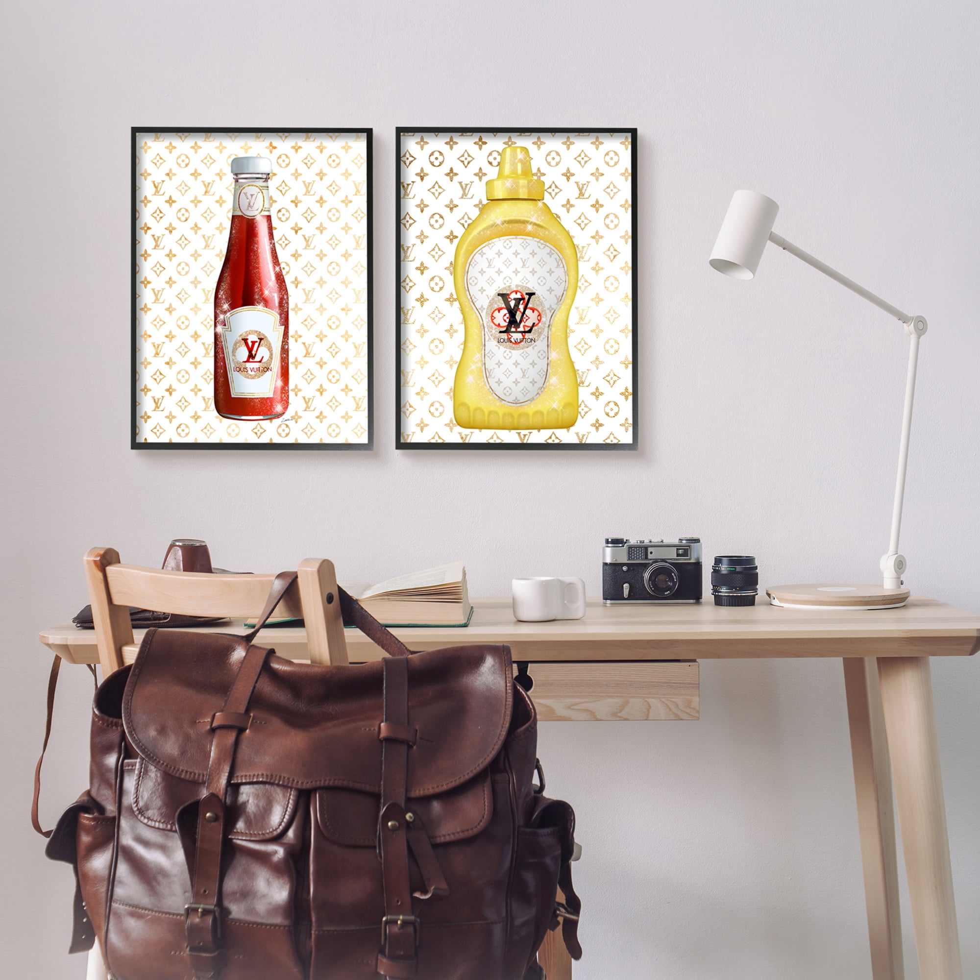 Stupell Industries Patterned Luxury Kitchen Condiments Glam Fashion Emblem Graphic Art Black Framed Art Print Wall Art, Set of 2, Design by Ziwei Li