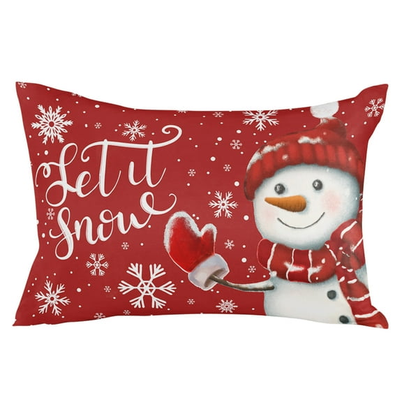 Red White Christmas Winter Snowflake Throw Pillow Cover, Pillowcase Protectors with Zipper, Breathable Decorative Lumbar Pillow Case Cover, Pillow Shams for Couch Sofa 12x20Inch