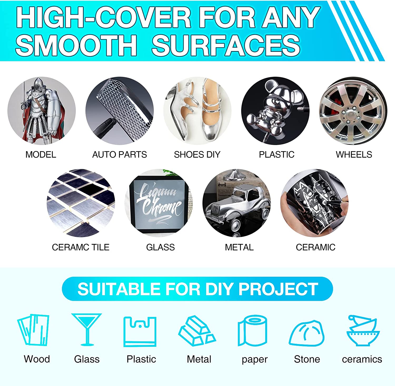 Copper Liquid Chrome Marker Set: 5pcs Oil- based Liquid Chrome Paint Pen, Permanent Reflective Chrome Touch Up Markers for Model Metal Plastic Glass Ceramic Cars Repair Tire DIY Art Craft(1-3mm)