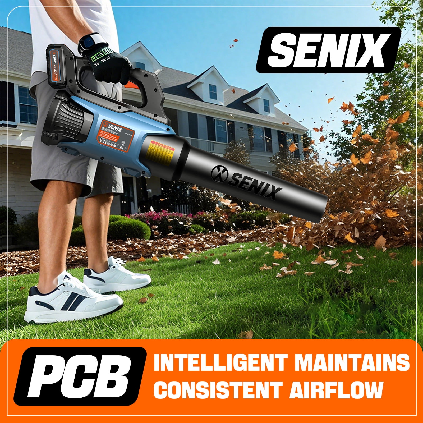 SENIX 20 Volt Max* Cordless Brushless Leaf Blower with 2 X 5.0Ah Battery & 6A Charger Included, Variable Air Speeds Up To 450 CFM 100 MPH, X2BLM3-BDL