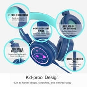 MEE audio KidJamz KJ55 Safe Listening USB-C Kids Headphones with LED Lights for Boys and Girls / Students / School / Library / Classroom (Blue)