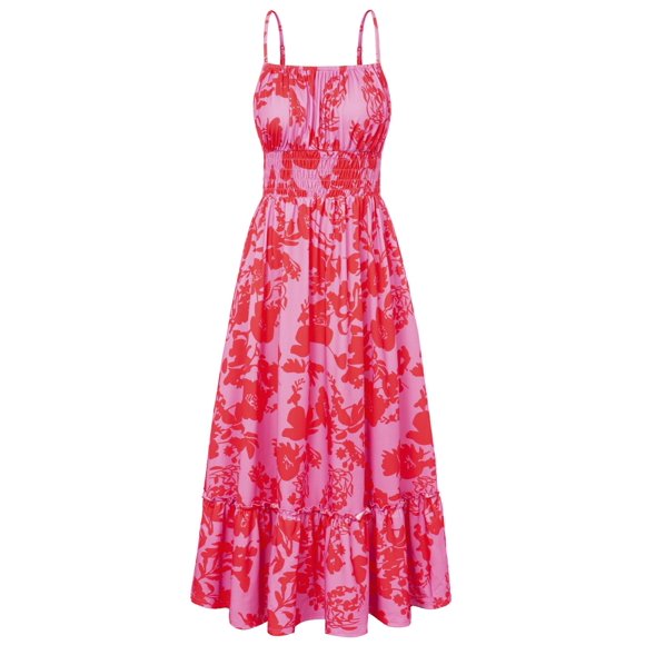 Vestidos de verano para mujer 2025, vestido con tirantes finos, estampado floral, casual, maxi largo, vestido de playa, morado, rojo, floral, L