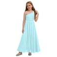 thumbnail image 3 of Mufeng Robes de Demoiselle d'Honneur Junior en Chiffon à une Épaule pour Filles, Robe de Demoiselle d'Honneur Sans Manches Froncée, Robe de Demoiselle d'Honneur Bleu Clair 12, 3 of 7