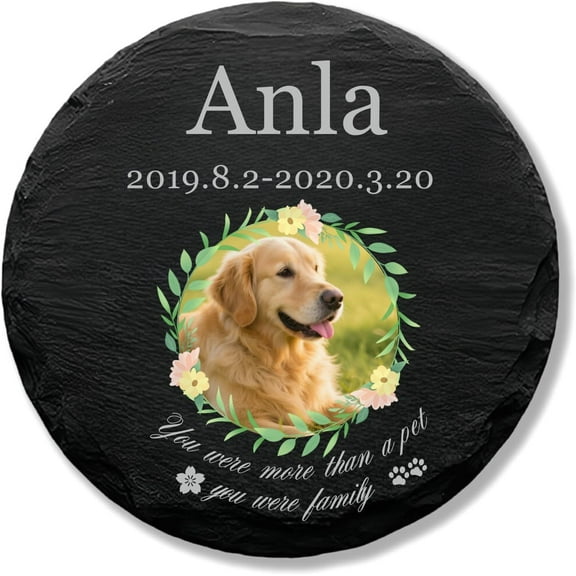 Custom Dog Memorial Stone Personalized Granite Pet Grave Marker with UV Printed Photo Name & Dates Pet Memorial Stone for Cemetery Garden Home Outdoor Memorials Decor Headstone for Dog Cat Lovers