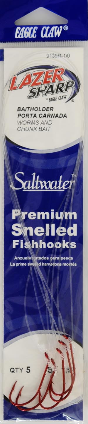 (2 pack) Lazer Sharp 9139RH-1/0 Lazer Sharp Baitholder Snell, Sea Guard Red, Size 1/0
