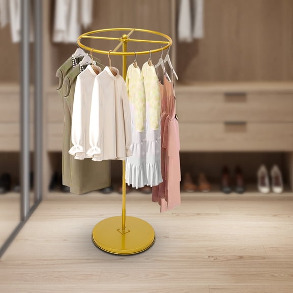 Gold Alloy Steel 21.65 Inch 360 Rotating Storage Rack Load 44 Pounds Clothing Display Rack Floor-Mounted Coat Rack