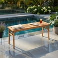 thumbnail image 2 of Hommoo 48" Acacia Wood Bench, Wooden Bench with Breathable Slat Seat, Triangular Support Frame, for Dining Room, Patio, Entryway & Garden, Natural, 2 of 7
