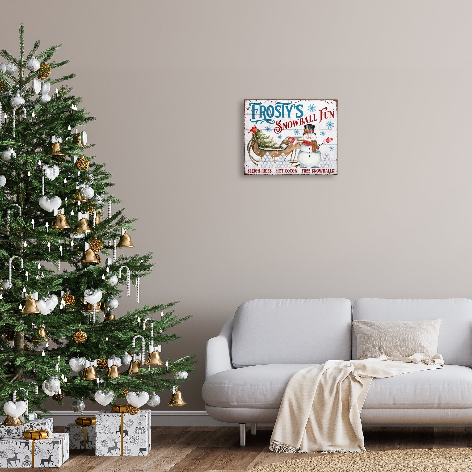 Stupell Industries Frosty's Snowball Fun Holiday Painting Gallery Wrapped Canvas Art Prints Wall Art, 20 x 16