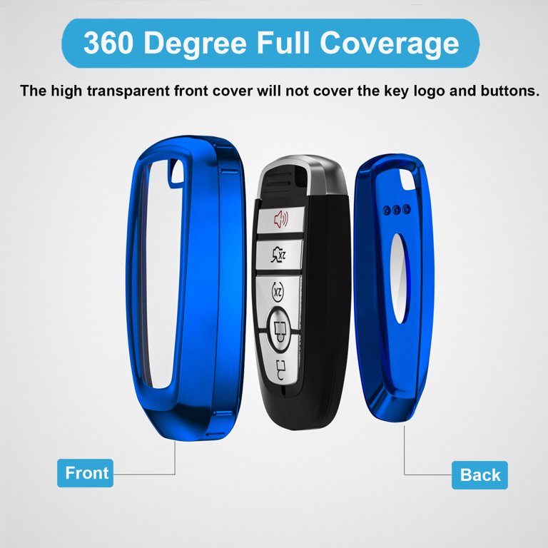 Autophone Ford Key Fob Cover - Soft TPU Protective Case With Leather Keychain For Mustang, F150, Explorer & More