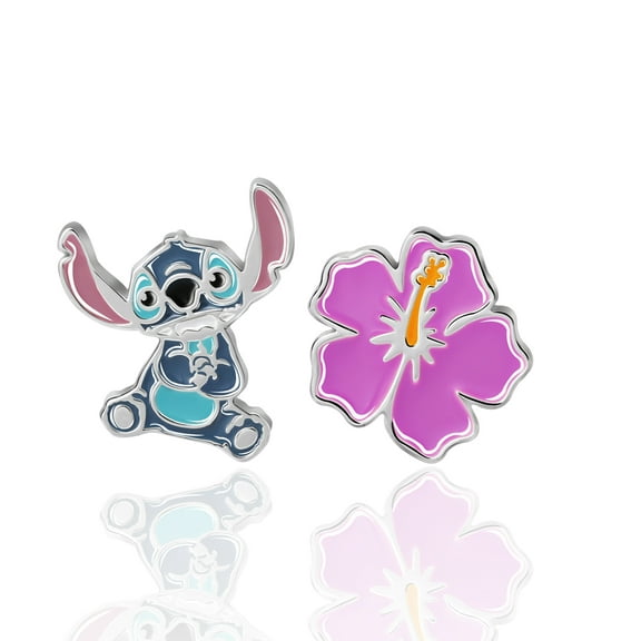 Disney Women's Lilo and Stitch Sterling Silver Mismatched Stud Earrings